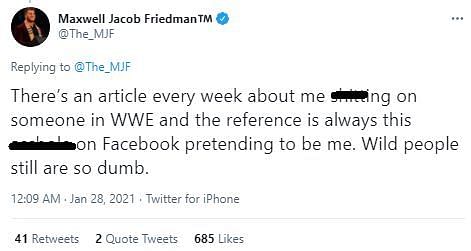 MJF makes things clear in regards to the fake Facebook handle